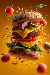 A hamburger hovers in the air