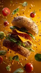 A hamburger hovers in the air