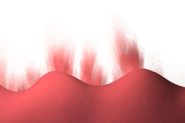 Abstract flowing red organic shapes with dark vertical streaks isolated on transparent background