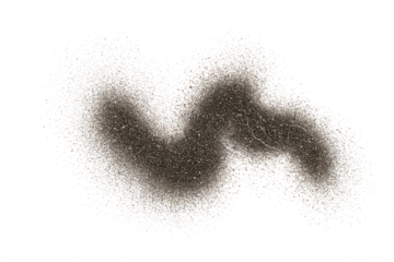 Abstract textured wavy line of granular particles forming a fluid shape isolated on transparent background