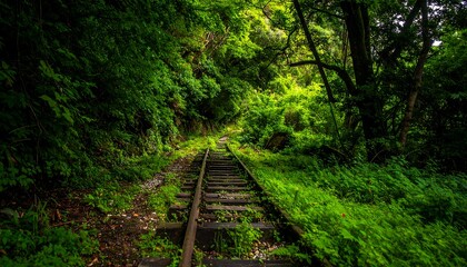 Lush overgrown train tracks