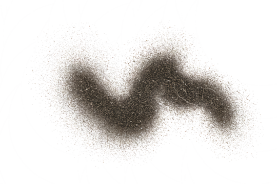 Abstract textured wavy line of granular particles forming a fluid shape isolated on transparent background
