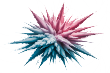 Explosion of vibrant pink and blue powder creating a starburst effect isolated on transparent background