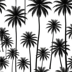Dark palm trees against black backdrop create a seamless pattern