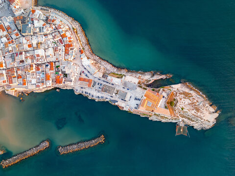 Aerial view of the beautiful and romantic town of Vieste at Gargano peninsula, Puglia, Italy.