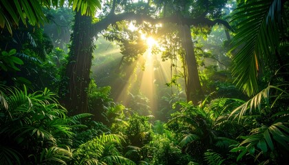 Lush rainforest sunlight