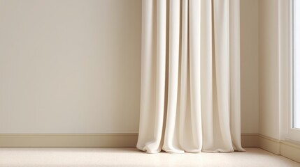 minimalist modern showcase Light-colored curtains drape elegantly in a spacious, neutral-toned room.