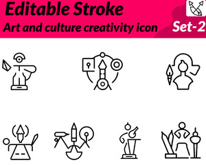 Obraz premium A vibrant icon featuring a paintbrush, palette, musical notes, and theater mask, symbolizing artistic expression. cultural creativity, innovation, and the celebration of art, music and performance.