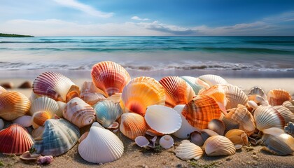 Colorful Seashells In An Enchanting Coastal Arrangement By The Shore
