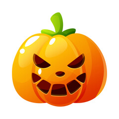 A pumpkin, a symbol of Halloween, on a white background. An orange pumpkin with a facial expression, emotion, eyes, and a smile. Clipart, icon, for Halloween designs.