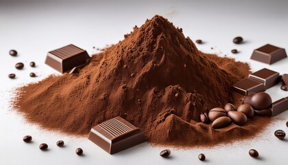 Chocolate And Coffee Powder Scattered Cocoa On A Light Background