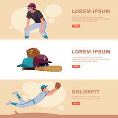 Obraz premium Baseball banners. sport characters playing in action game. print design template