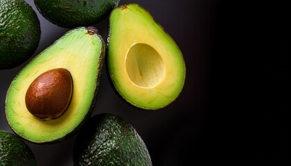 A Close Up Shot Of Halved Avocados With Pits On A Transparent Background Showing The Green Flesh And Skin
