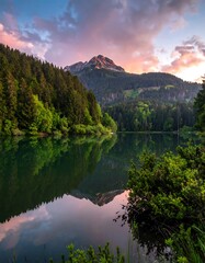 Fototapeta premium Serene mountain lake at sunset (2)