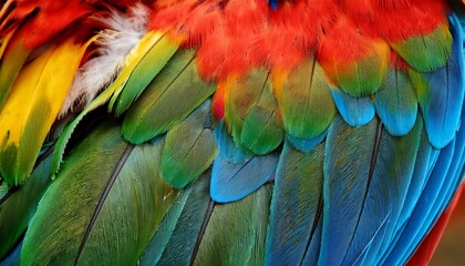 Fototapeta premium Colorful Of Bird S Feathers Exotic Nature Background And Texture Macaw Feathers