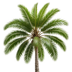 Green palm tree with lush leaves, set against a solid black background