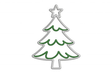 Fototapeta premium Christmas tree outline icon with star, festive holiday decoration, white and green neon style, transparent background