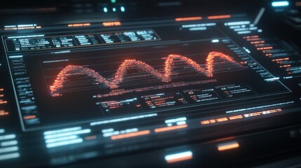 Digital interface with glowing orange data wave