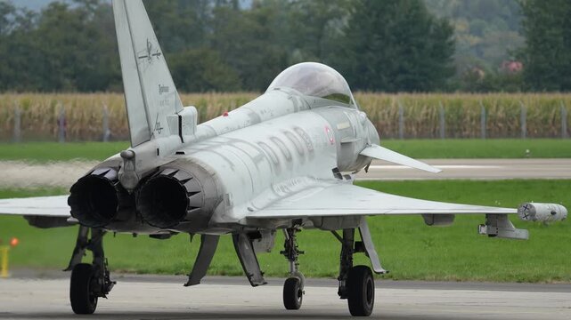 Eurofighter Typhoon preparing for takeoff on a sunny day at the airfield