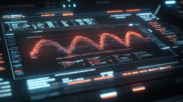 Digital interface with glowing orange data wave