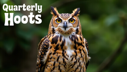 Fototapeta premium - Owl looking alert perched against green foliage