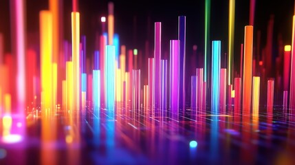 Abstract city skyline with vibrant, glowing, colorful columns