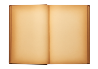 An old, brown book with pages that are open, blank, and aged. Texture and empty space awaiting a story from the past.