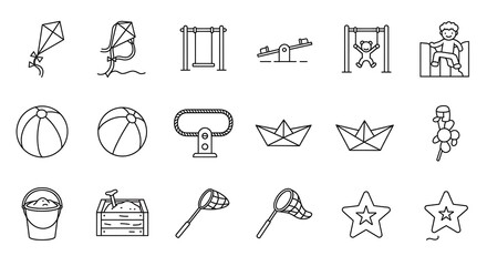 Playground and Children's Toys Line Art Icon Set