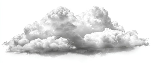 Grayish white cumulus cloud formation against a white background