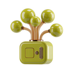 Vibrant green abstract plant with glowing orbs symbolizes growth, innovation, and futuristic technology concepts for modern design