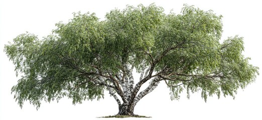 Full shot of a mature birch tree with a wide canopy