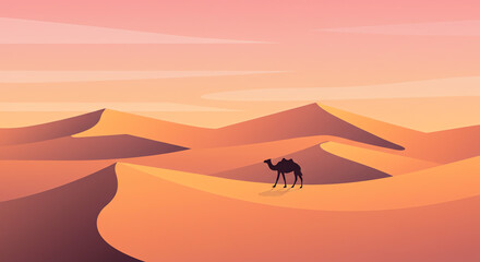 Fototapeta premium Camel in sunset over desert sand dunes