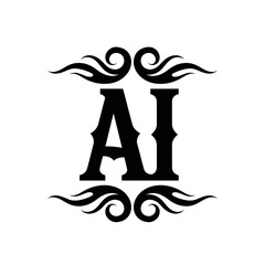 Black and white logo featuring the letters 'AI' with decorative flame-like flourishes.