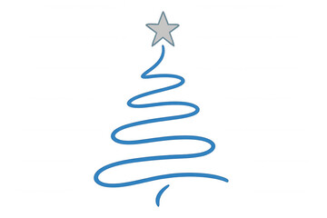 Minimalist christmas tree drawing, a blue line forming a tree shape with a light grey star on top. Transparent background