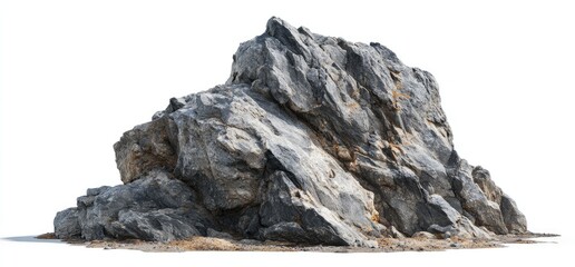 Large, uneven rock formation, light gray and dark gray hues, with rough texture