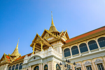Fototapeta premium The Grand Palace was built same time as Bangkok. royal residences include Dusit Maha Prasat Throne Hall, Aphorn Phimok Prasat Throne Hall, Phiman Rattaya Throne Hall, Chakri Maha Prasat Throne Hall.