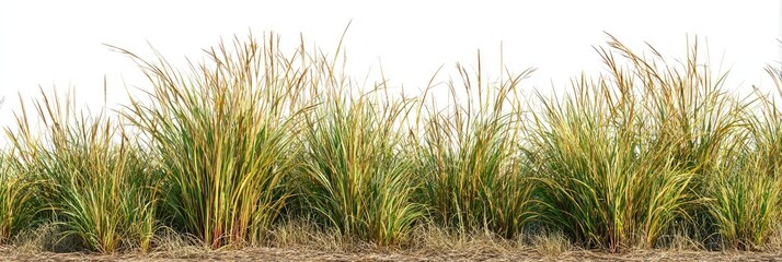 Lush, golden-toned grasses in a dense row against a plain white background