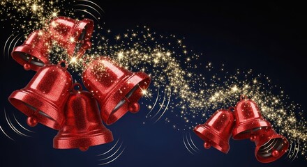 A dazzling display of red bells amidst a cascade of golden sparkles conveys a festive and