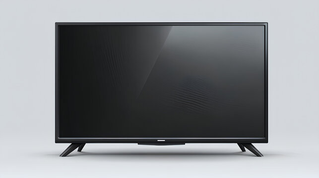 Realistic TV screen. Realistic illustration of black TV with stand and blank transparent isolated. Front shot of plasma tv screen.