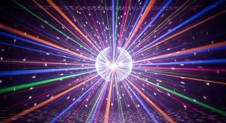 Fototapeta premium Spectacular light rays shooting out from a mirrored disco ball creating a vibrant and festive