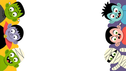 Halloween cartoon monster faces border spooky fun festive frame design