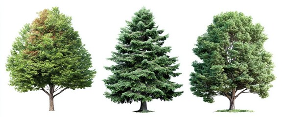 Three different tree types, isolated on white