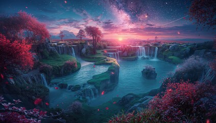 The best quality and the best details.
In a bird's eye view from the sky.
A panoramic view.
A magical world.
Multi-tiered waterfalls.
Natural lake with the clearest water.
Multi-tiered ground