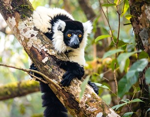 Obraz premium Black and white lemur in a forest