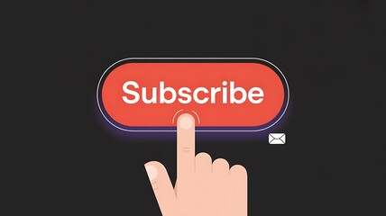 Finger pressing a red "Subscribe" button with email icon