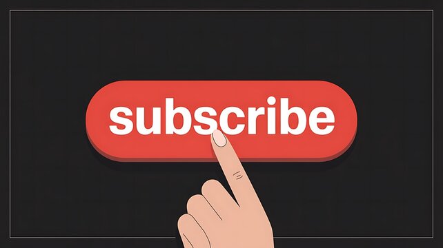 Finger pressing a red "Subscribe" button on a dark background