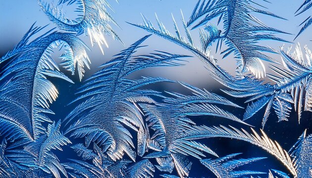 Icy Crystals Forming Winter Patterns On Glass