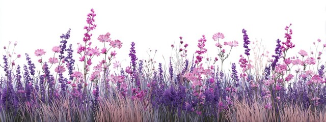 Vibrant purple and pink wildflowers in a meadow setting