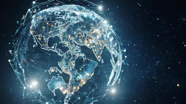 Rotating Digital Earth Globe with Global Data Connections. This represents global communication, internet, big data, international business, and futuristic technology. - Powered by Adobe