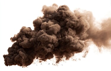 Dense brown smoke cloud against white background